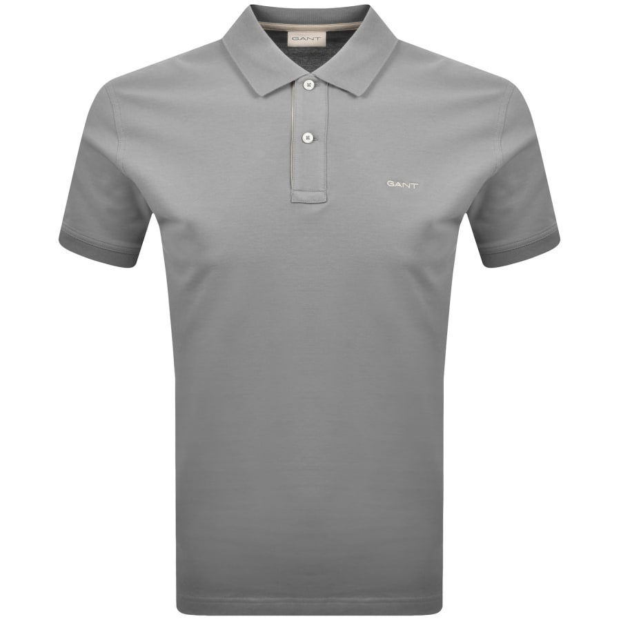 Image number 1 for Gant Contrast Pique Polo T Shirt Mid Grey