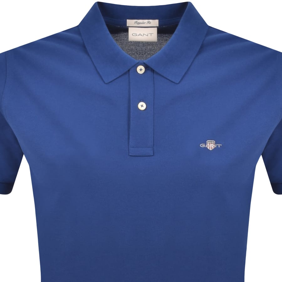 Image number 2 for Gant Regular Fit Shield Pique Polo T Shirt Blue