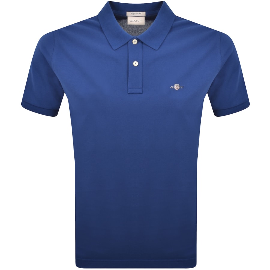 Image number 1 for Gant Regular Fit Shield Pique Polo T Shirt Blue