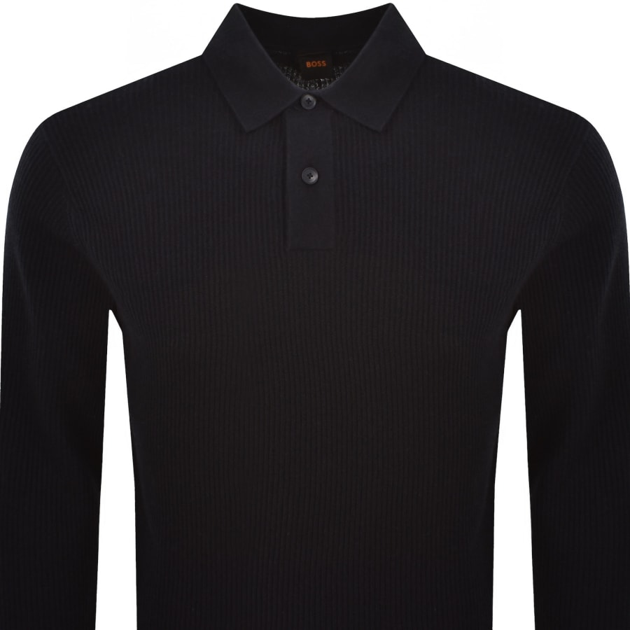Image number 2 for BOSS Afedro Wool Blend Knit Polo Dark Blue