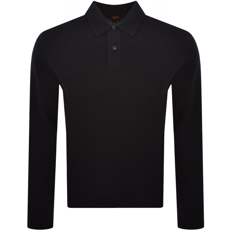 Image number 1 for BOSS Afedro Wool Blend Knit Polo Dark Blue