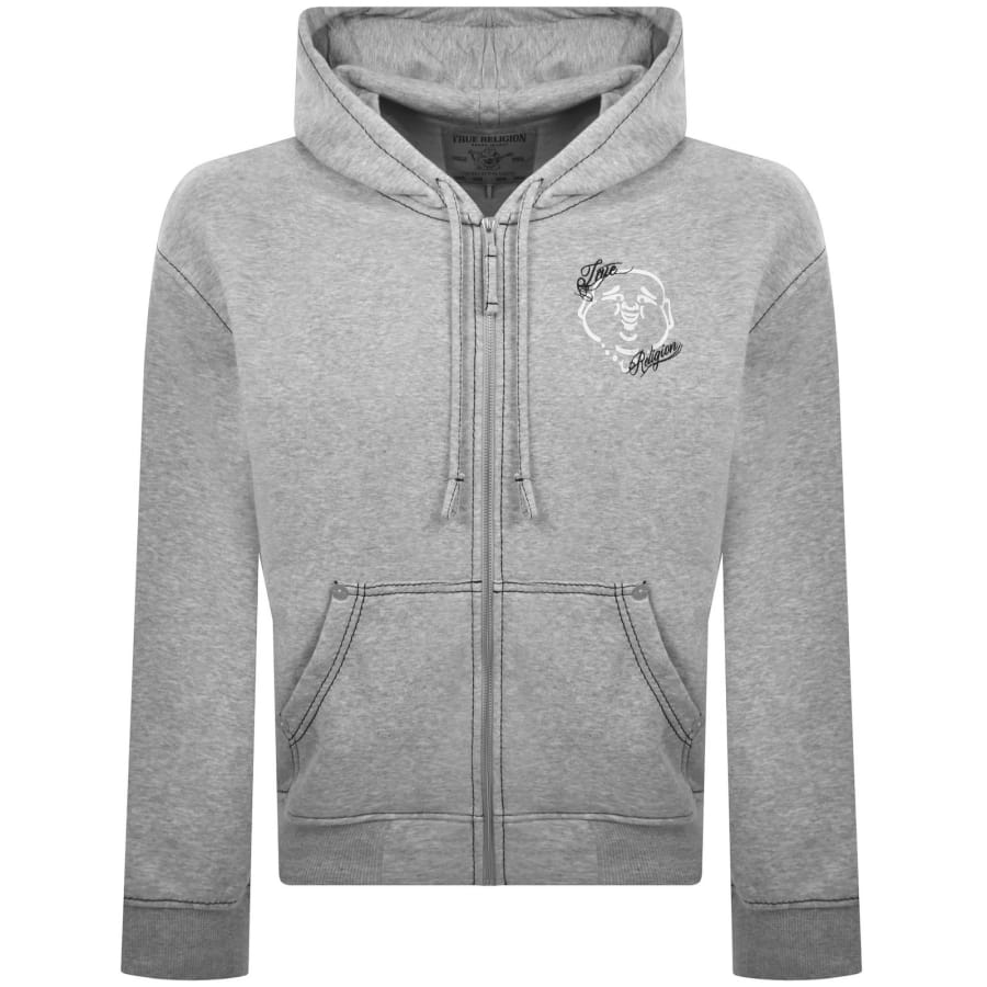Image number 2 for True Religion Buddha Face Zip Hoodie Grey