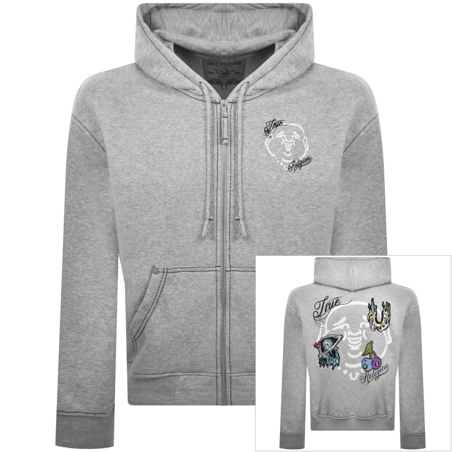 Image number 1 for True Religion Buddha Face Zip Hoodie Grey