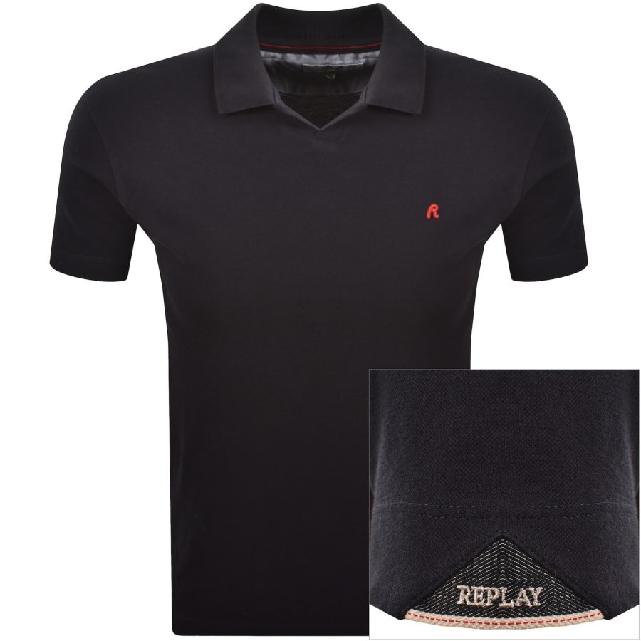 Image number 1 for Replay Short Sleeved Slim Fit Polo T Shirt Navy