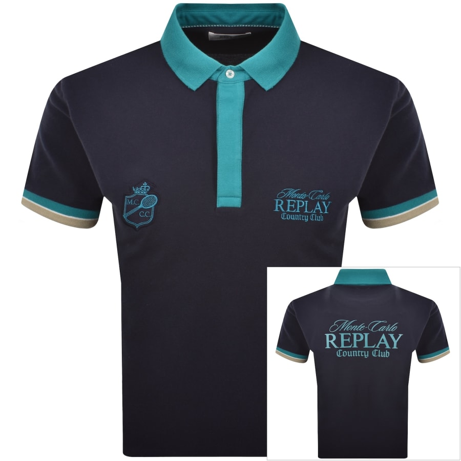 Image number 1 for Replay Short Sleeved Polo T Shirt Navy