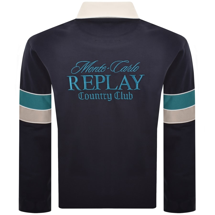 Image number 5 for Replay Long Sleeved Polo T Shirt Navy