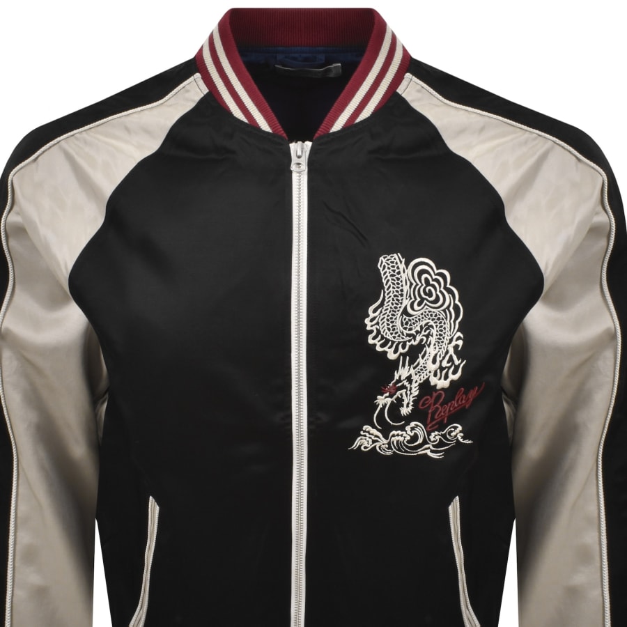 Image number 2 for Replay Satin Bomber Jacket Black