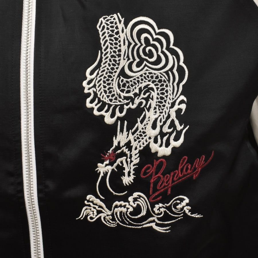 Image number 3 for Replay Satin Bomber Jacket Black