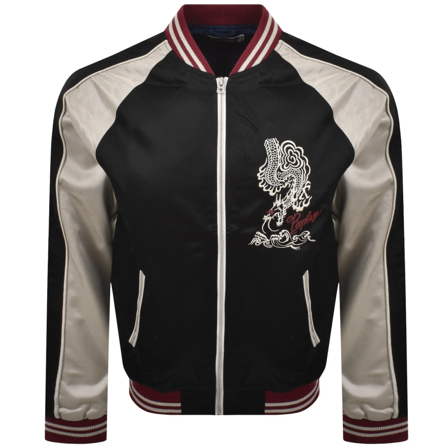 Image number 1 for Replay Satin Bomber Jacket Black