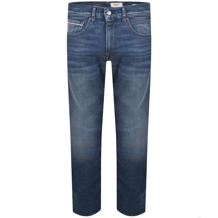 Image number 2 for Replay Grover Straight Fit Mid Wash Jeans Blue