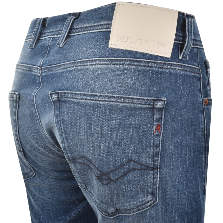 Image number 4 for Replay Grover Straight Fit Mid Wash Jeans Blue