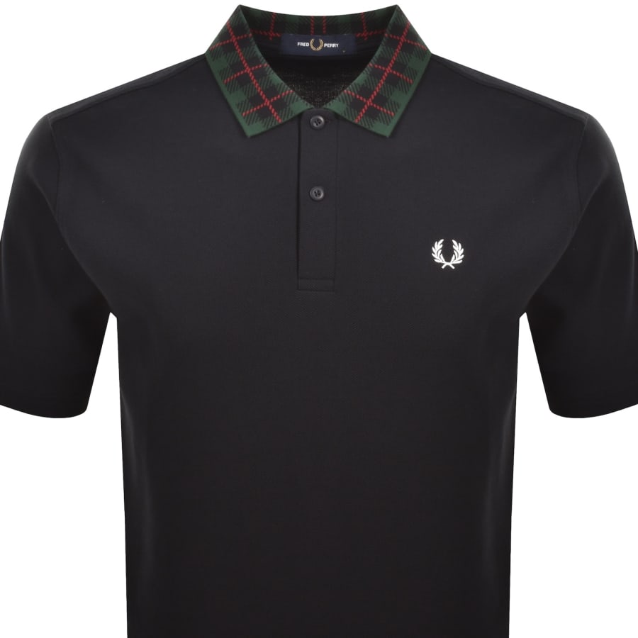 Image number 2 for Fred Perry Tartan Collar Polo T Shirt Navy
