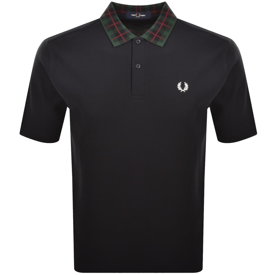 Image number 1 for Fred Perry Tartan Collar Polo T Shirt Navy