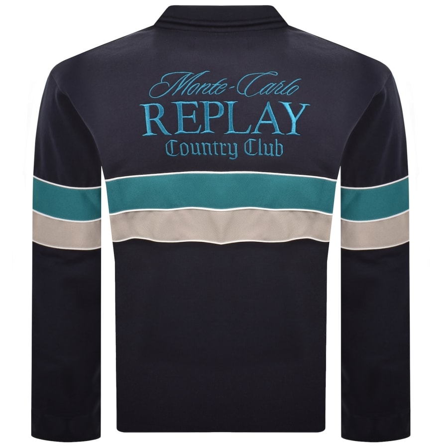 Image number 5 for Replay Quarter Zip Sweatshirt Navy