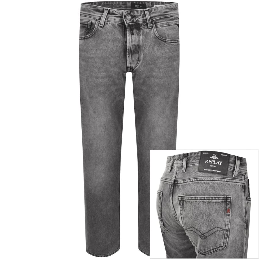 Image number 1 for Replay Grover Straight Fit Mid Wash Jeans Grey