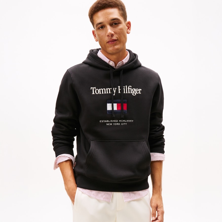 Image number 4 for Tommy Hilfiger Embroidered Flag Hoodie Black