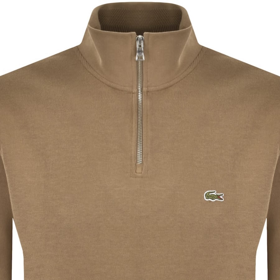 Image number 2 for Lacoste Quarter Zip Knit Sweatshirt Brown