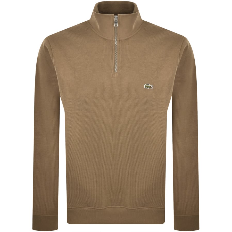 Image number 1 for Lacoste Quarter Zip Knit Sweatshirt Brown