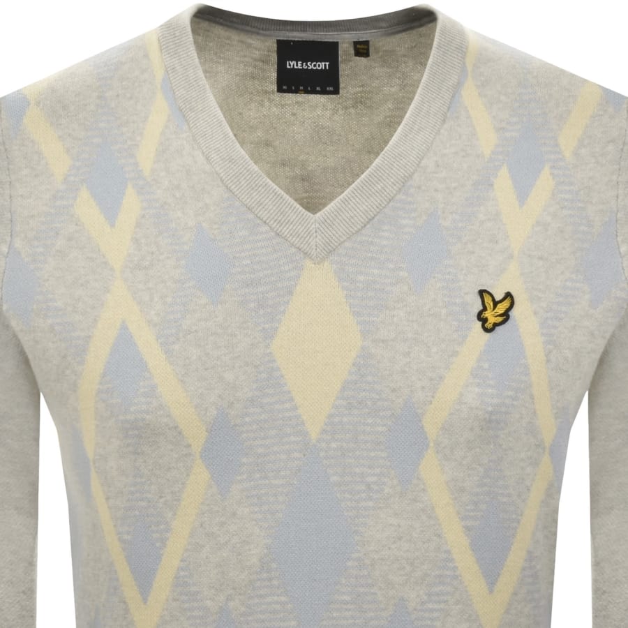 Image number 2 for Lyle And Scott Argyle Knitted Jumper Grey
