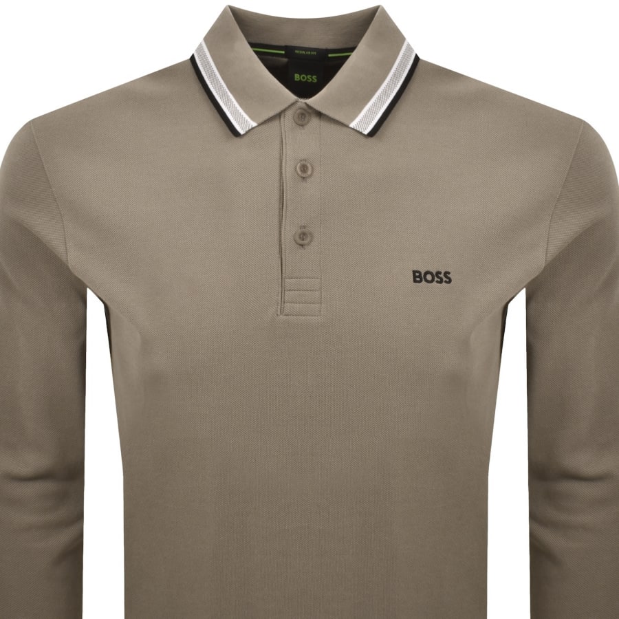 Image number 2 for BOSS Plisy Long Sleeve Polo T Shirt Brown