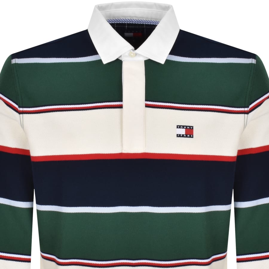 Image number 2 for Tommy Jeans Varsity Stripe Rugby Polo Shirt Green