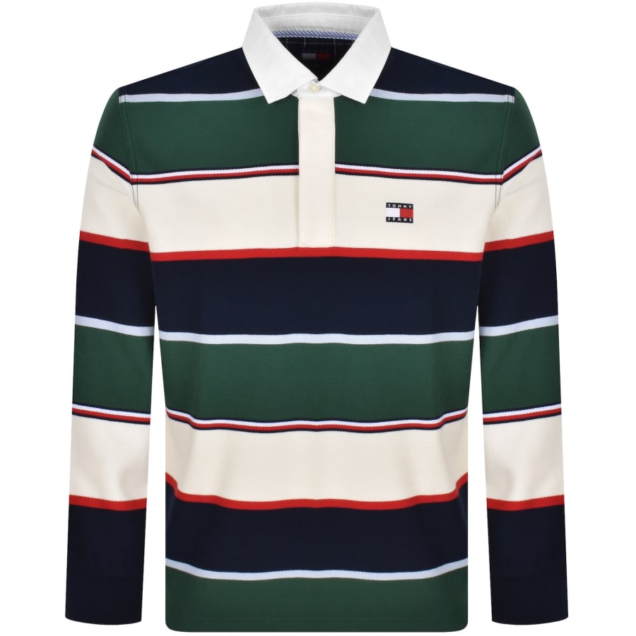 Image number 1 for Tommy Jeans Varsity Stripe Rugby Polo Shirt Green