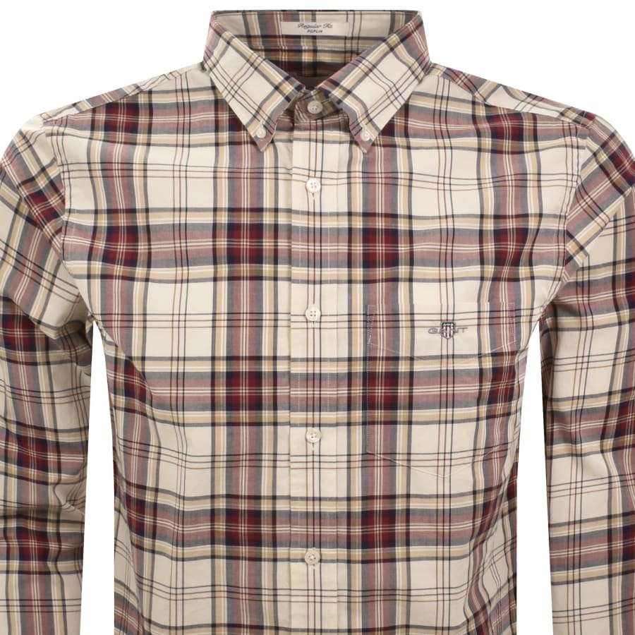 Image number 2 for Gant Poplin Check Long Sleeved Shirt Beige