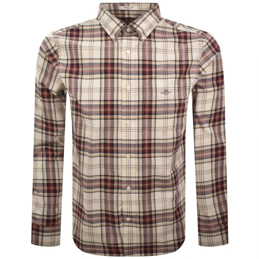 Image number 1 for Gant Poplin Check Long Sleeved Shirt Beige