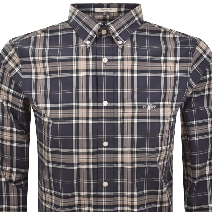 Image number 2 for Gant Poplin Check Long Sleeved Shirt Navy