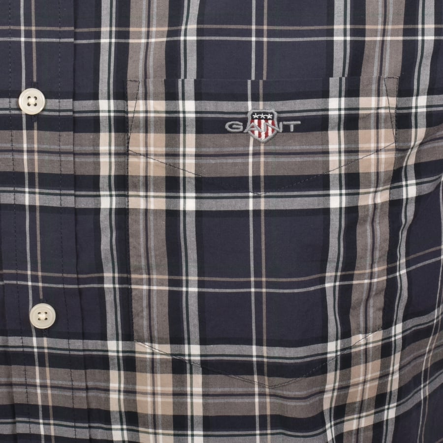 Image number 3 for Gant Poplin Check Long Sleeved Shirt Navy