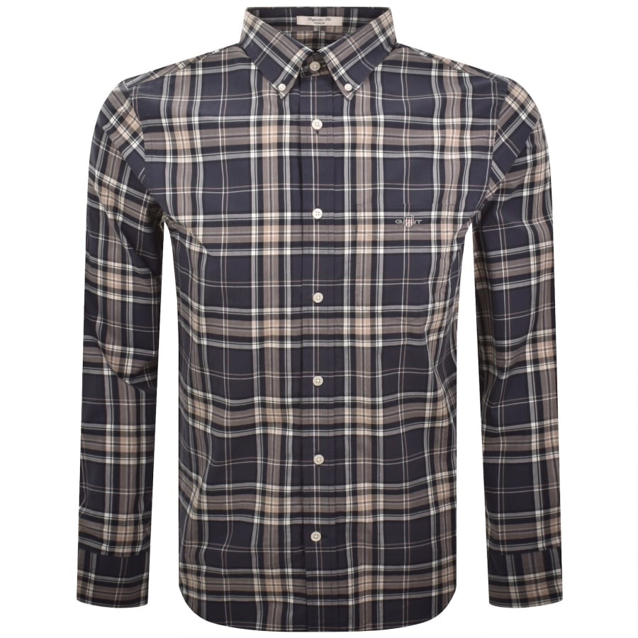 Image number 1 for Gant Poplin Check Long Sleeved Shirt Navy