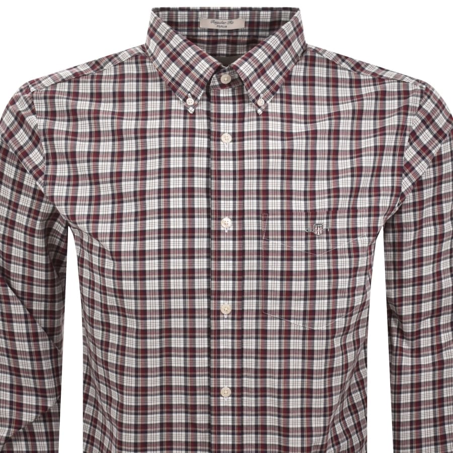 Image number 2 for Gant Poplin Check Long Sleeved Shirt Burgundy