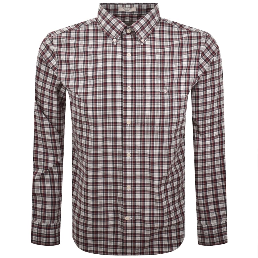 Image number 1 for Gant Poplin Check Long Sleeved Shirt Burgundy