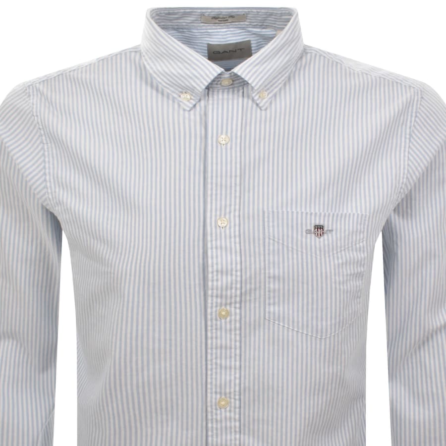 Image number 2 for Gant Poplin Stripe Long Sleeved Shirt Blue