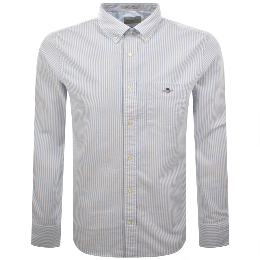 Image number 1 for Gant Poplin Stripe Long Sleeved Shirt Blue