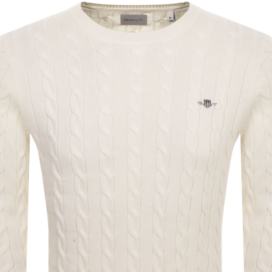 Image number 2 for Gant Classic Cotton Cable Knit Jumper Cream