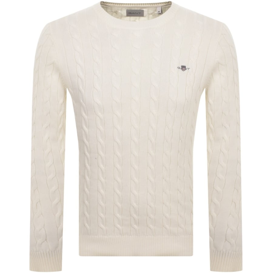 Image number 1 for Gant Classic Cotton Cable Knit Jumper Cream