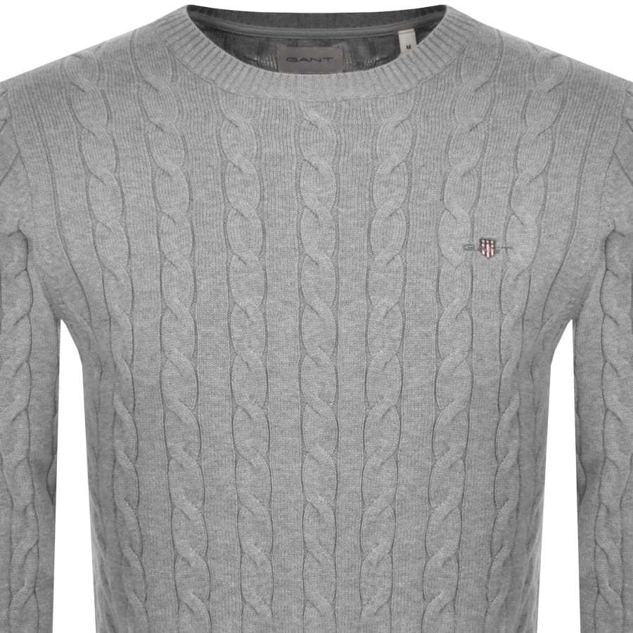 Image number 2 for Gant Classic Cotton Cable Knit Jumper Grey