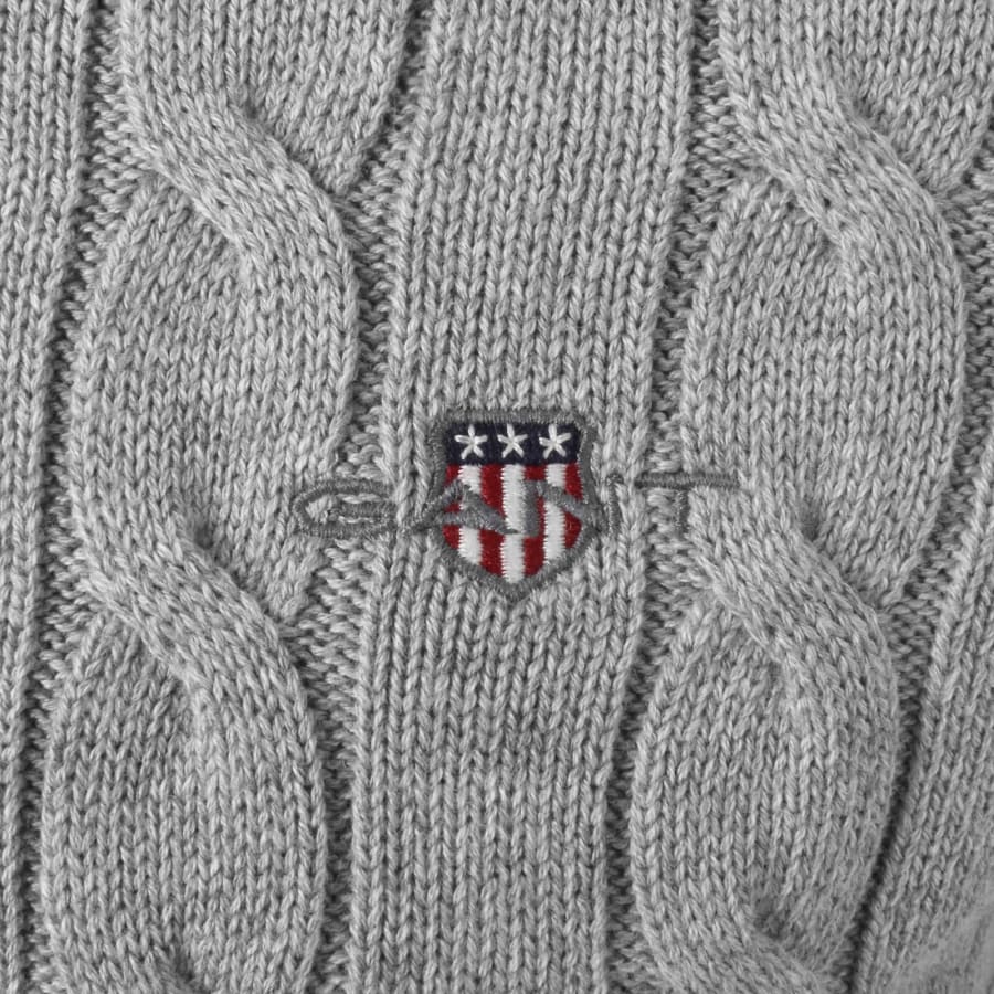 Image number 3 for Gant Classic Cotton Cable Knit Jumper Grey