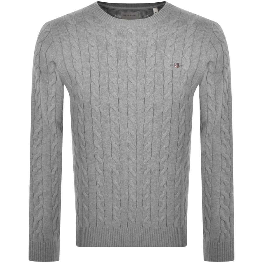 Image number 1 for Gant Classic Cotton Cable Knit Jumper Grey