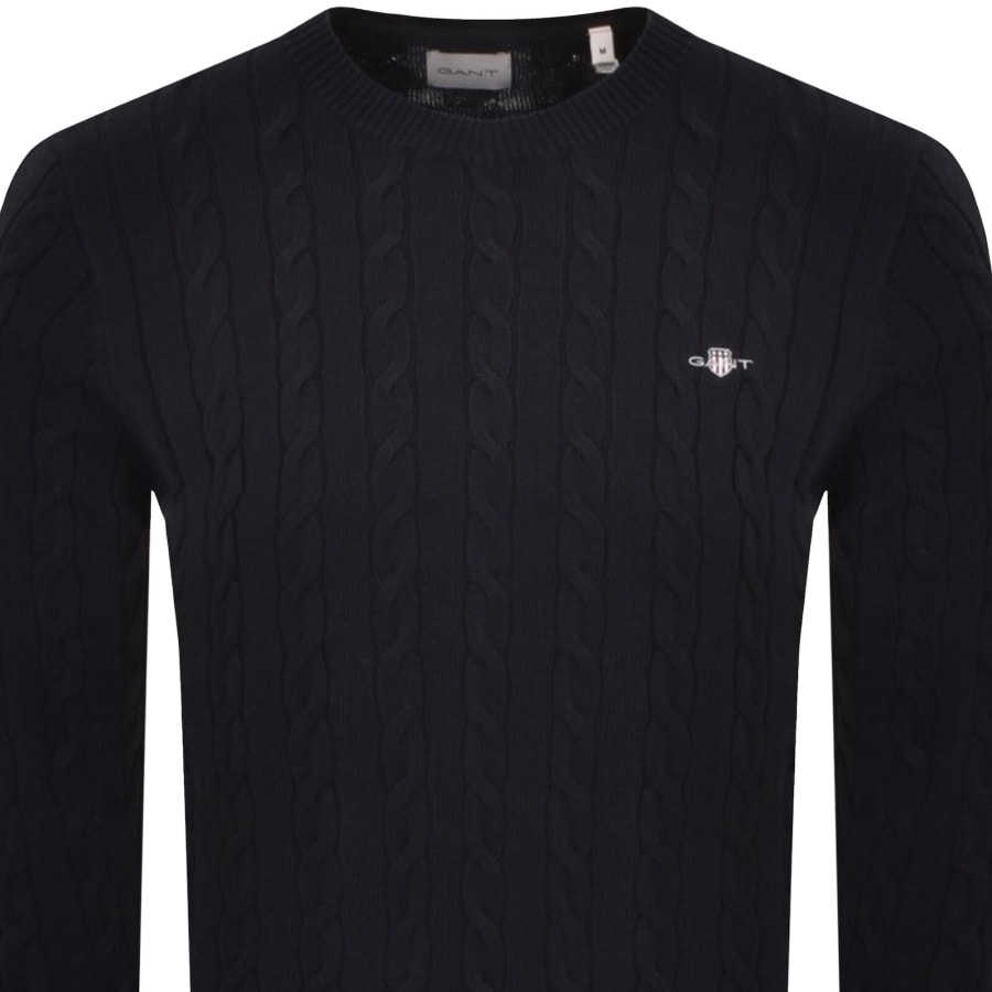 Image number 2 for Gant Classic Cotton Cable Knit Jumper Navy