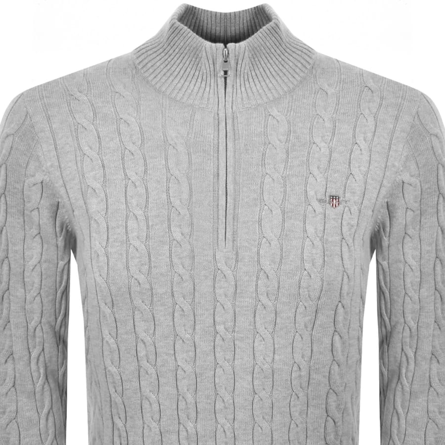 Image number 2 for Gant Cotton Cable Knit Half Zip Jumper Grey