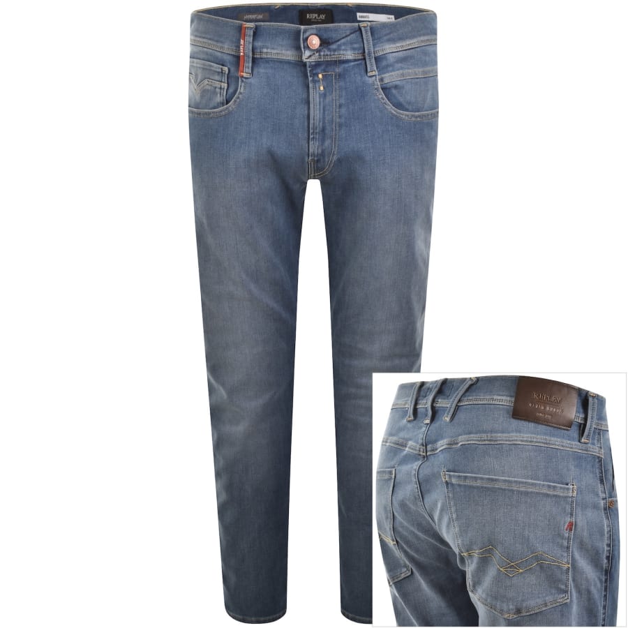 Image number 1 for Replay Anbass Slim Fit Jeans Light Wash Blue