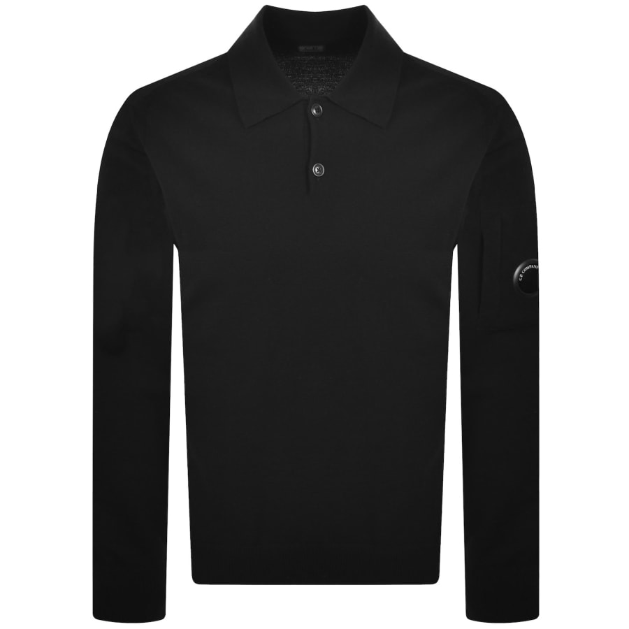 Image number 2 for CP Company Merino Wool Knit Polo Black