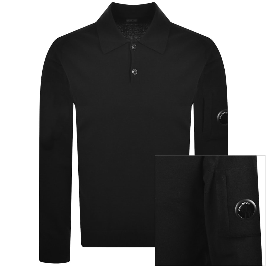 Image number 1 for CP Company Merino Wool Knit Polo Black
