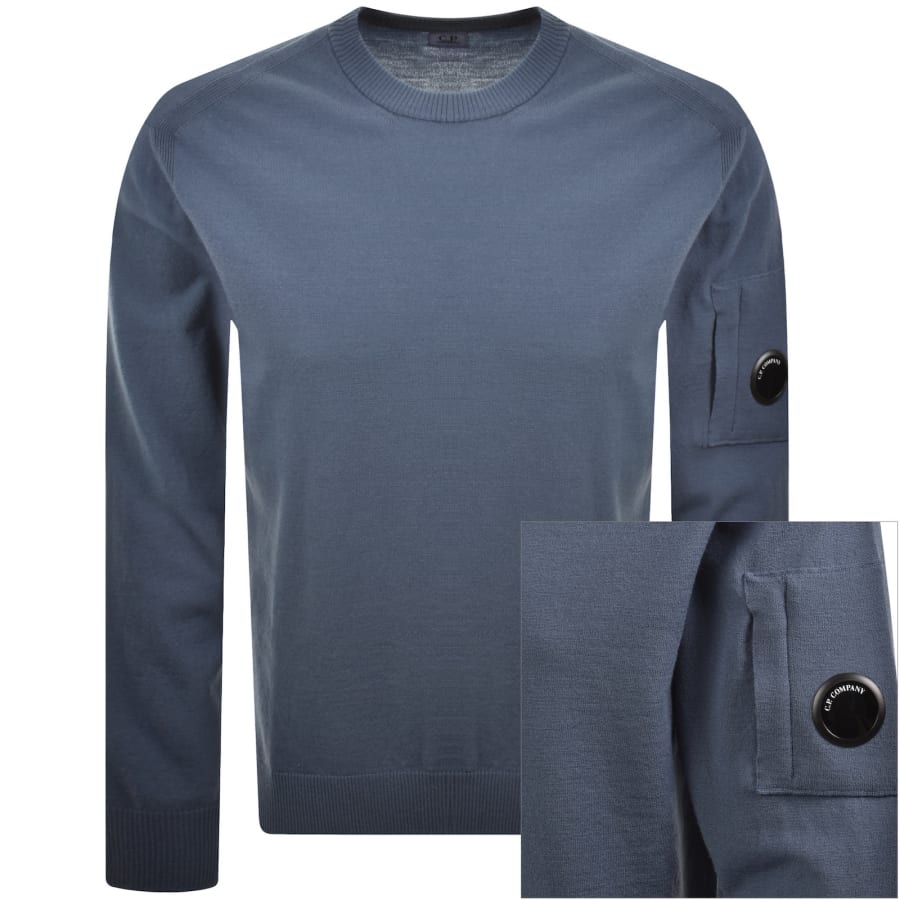 Image number 1 for CP Company Rib Knit Jumper Blue