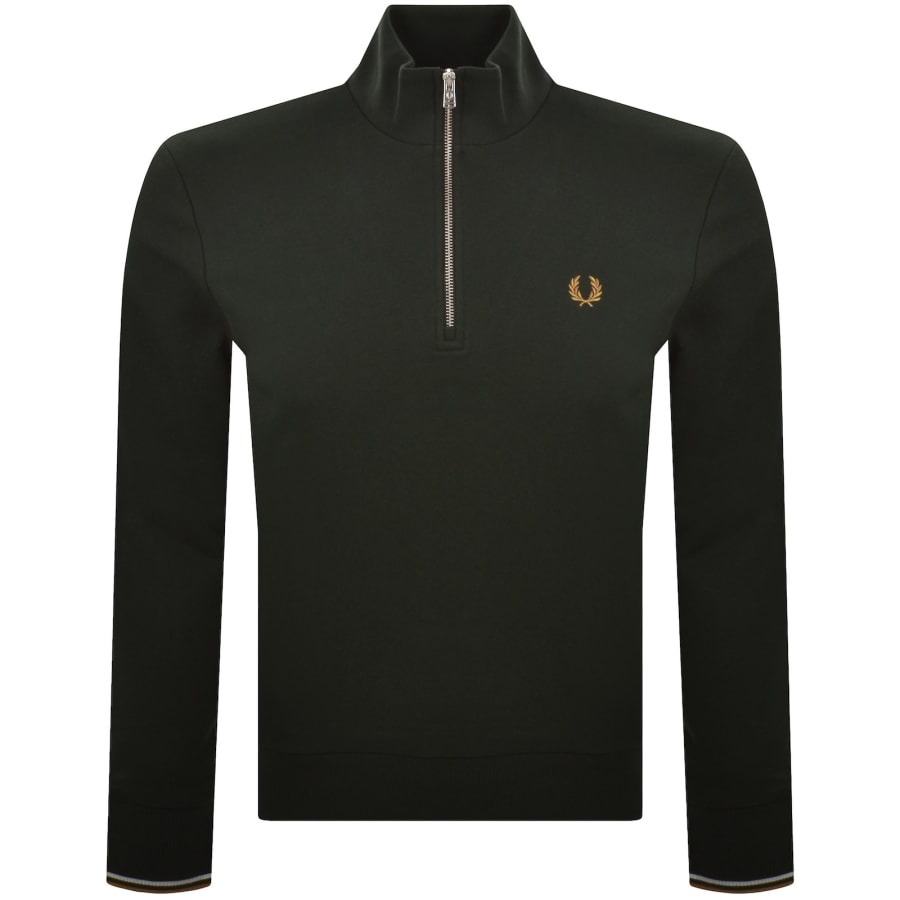 Image number 1 for Fred Perry Half Zip Sweatshirt Night Green