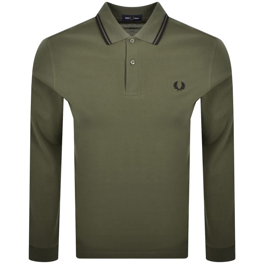 Image number 1 for Fred Perry Long Sleeved Polo T Shirt Green