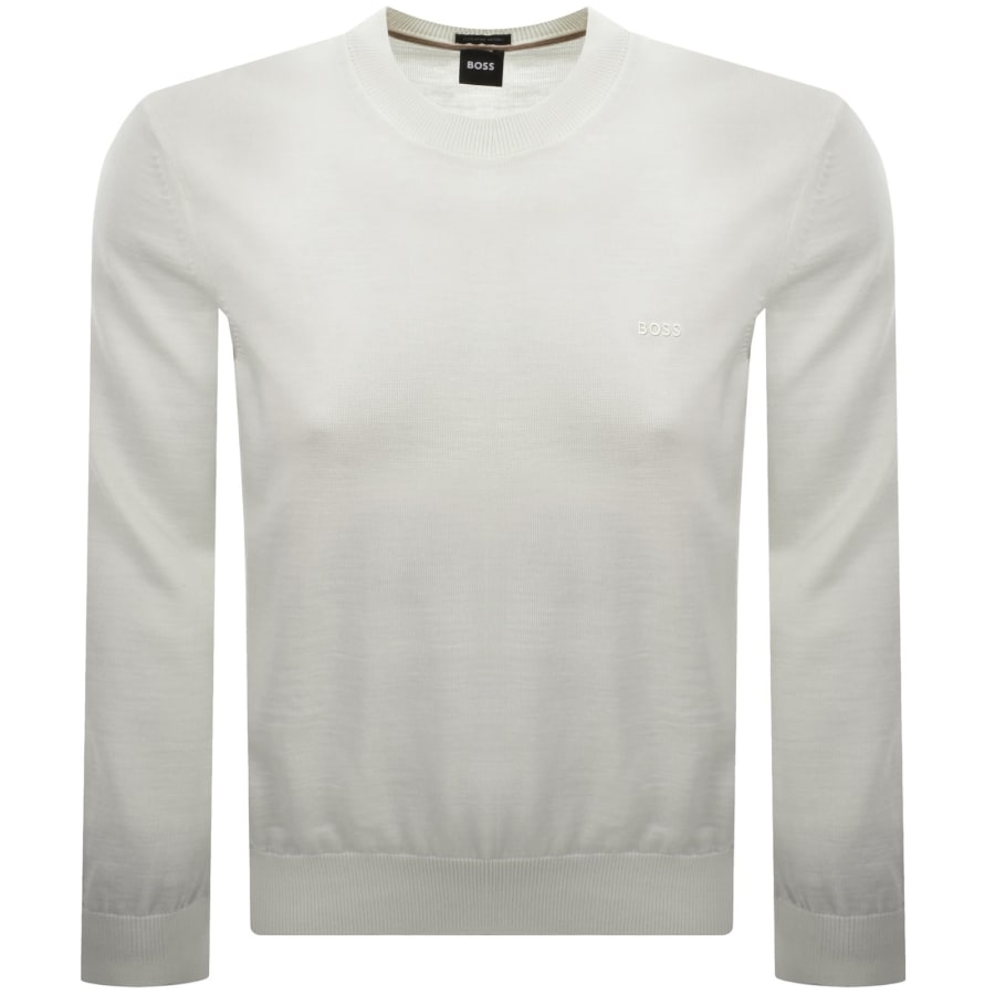 Image number 1 for BOSS Leno Merino Wool Knit Jumper Cream