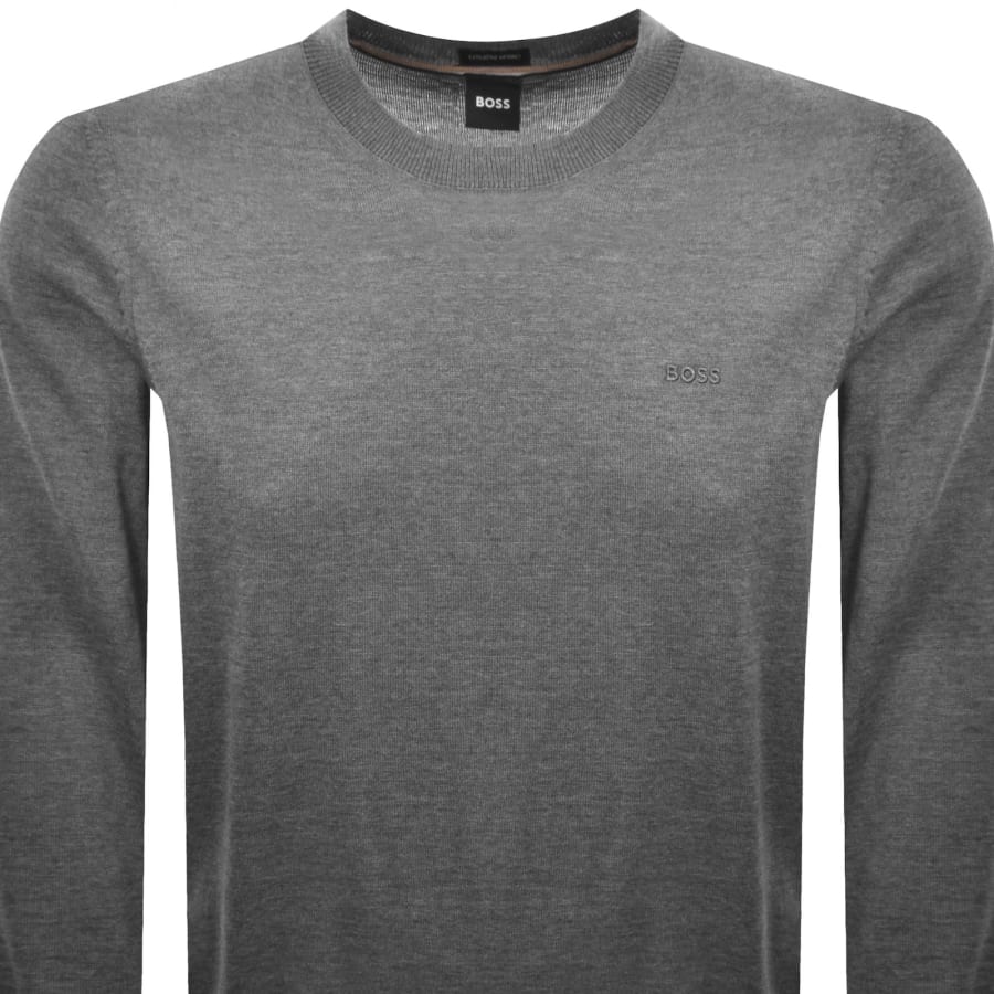 Image number 2 for BOSS Leno Merino Wool Knit Jumper Grey